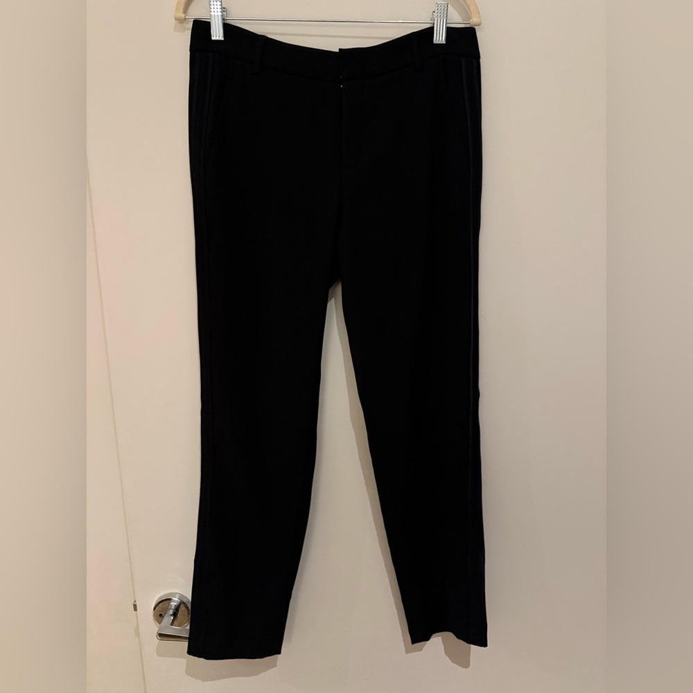 Vince silky straight leg tuxedo stripe trousers, size 6